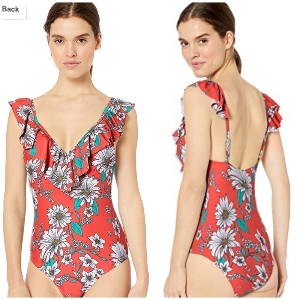New Jessica Simpson Ruffle Trim One Piece Swimsuit